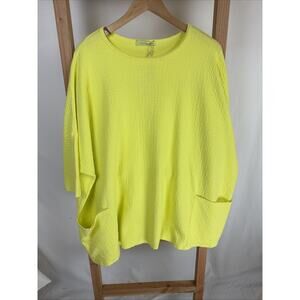 NWT Cutloose Neon Yellow Round Neck Cotton Blend Tunic #0955Size OS